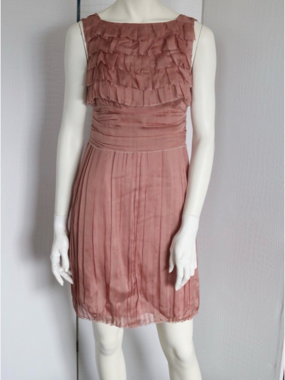 Alberta Ferretti Dusty Rose Ruffled Bodice Pleated Mini Dress